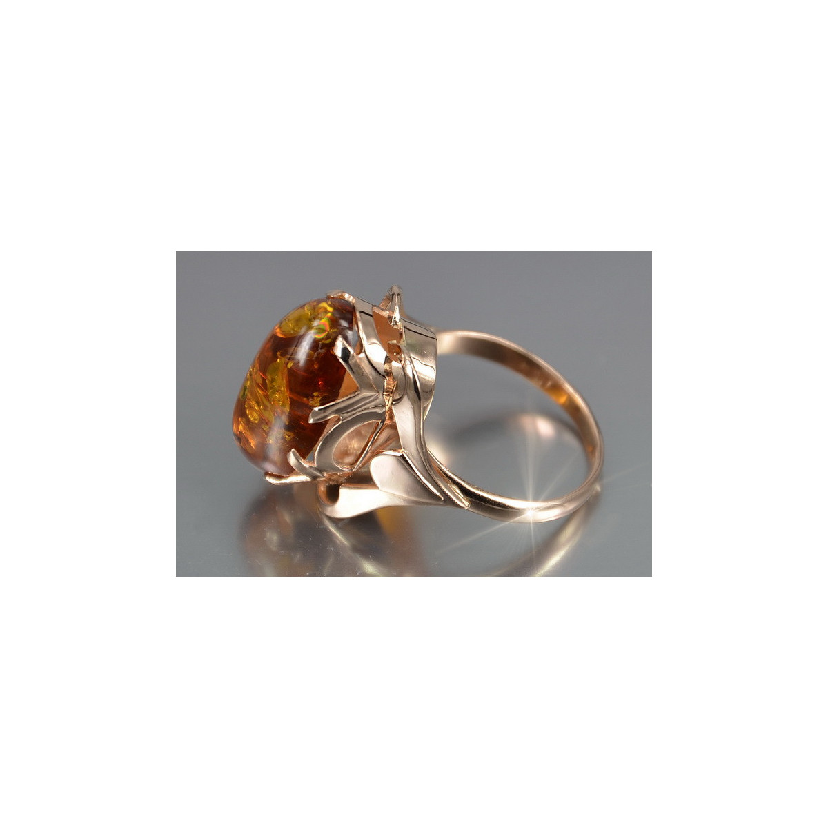 Russian rose Soviet pink USSR red 585 583 gold amber ring vrab048