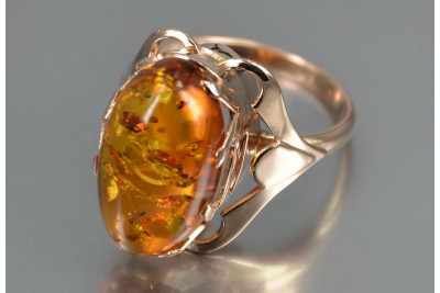 "Elegant 14K Rose Gold Original Vintage Amber Ring"  vrab048 vrab048