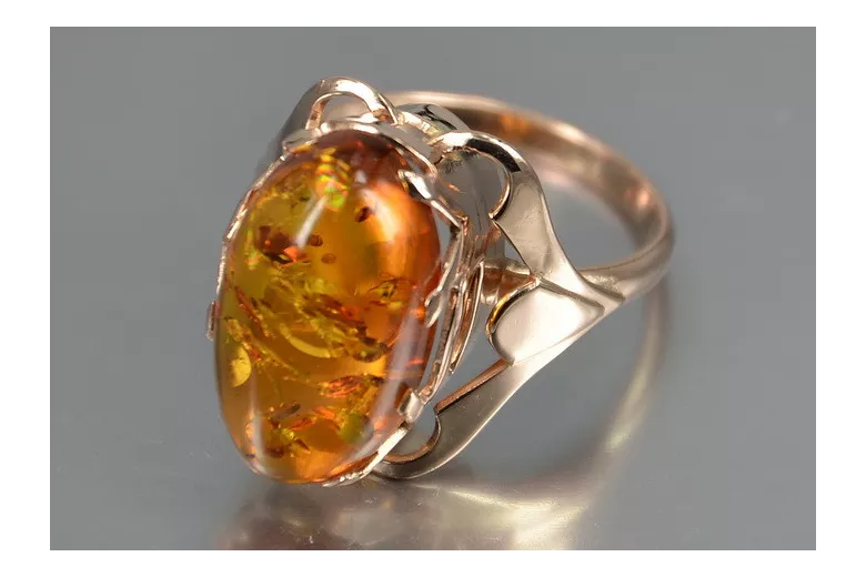 Russian rose Soviet pink USSR red 585 583 gold amber ring vrab048