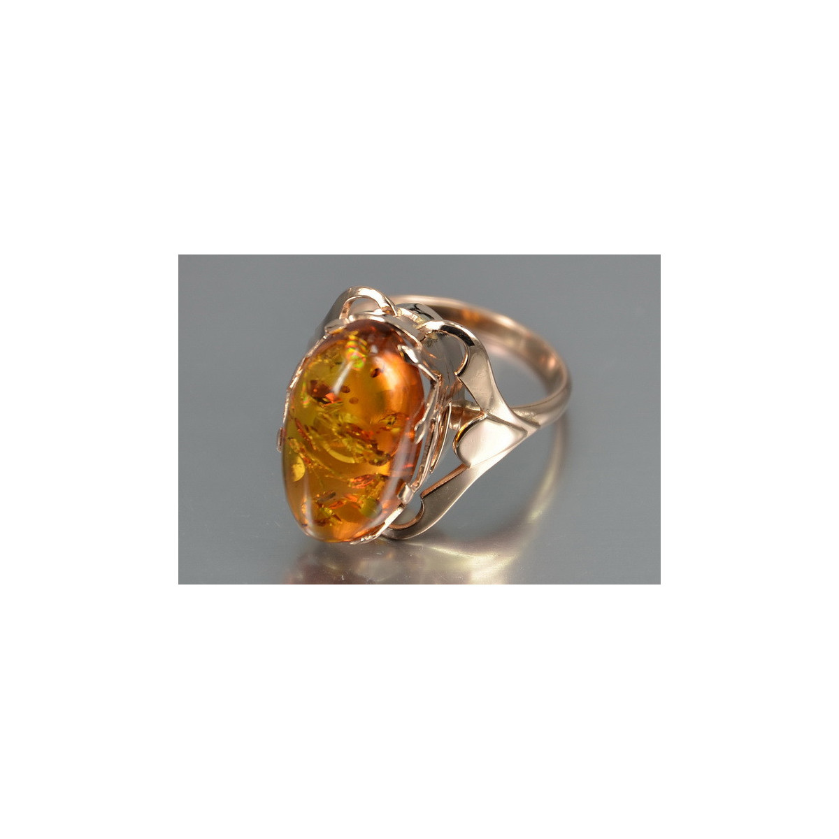 Rose russe rose soviétique rouge URSS 585 583 bague ambre or vrab048