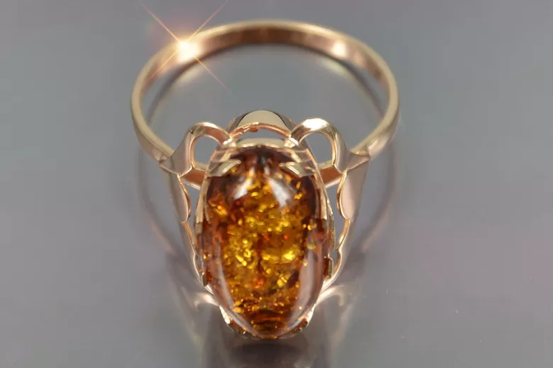 Russian rose Soviet pink USSR red 585 583 gold amber ring vrab048