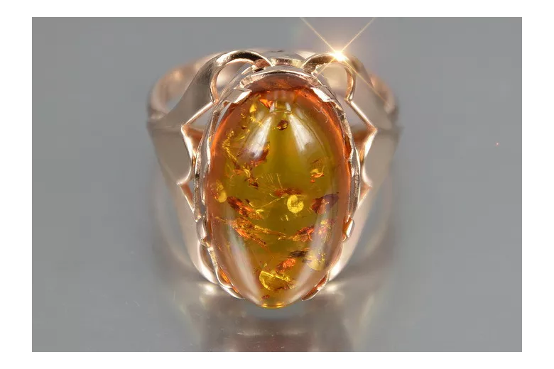 Russian rose Soviet pink USSR red 585 583 gold amber ring vrab048