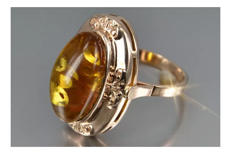 Russian rose Soviet pink USSR red 585 583 gold amber ring vrab049