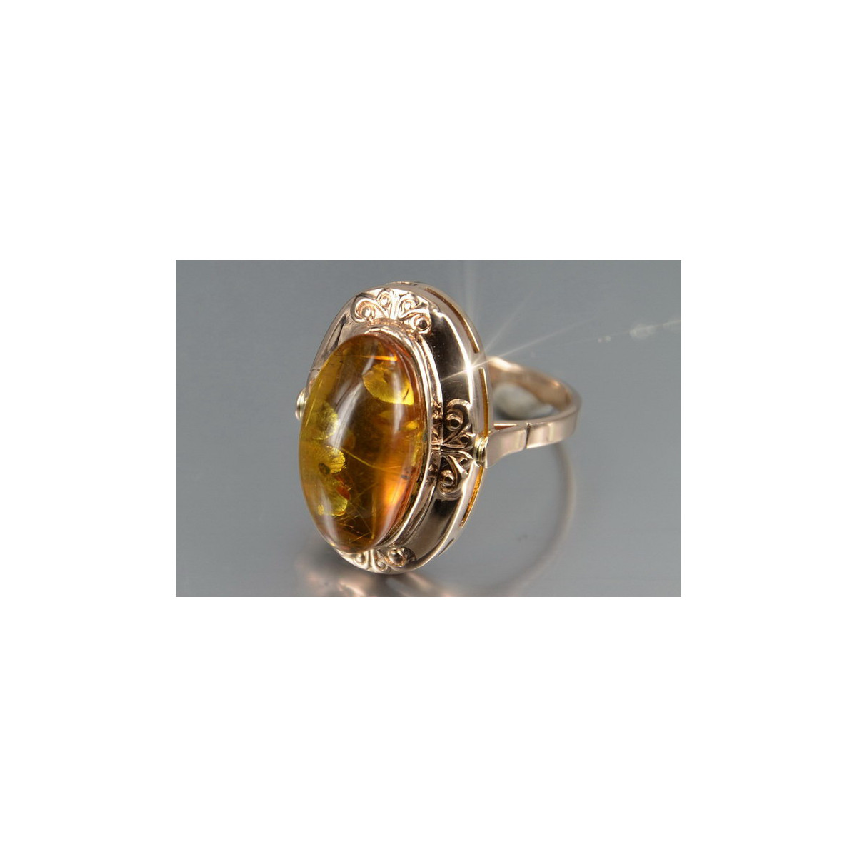 Russian rose Soviet pink USSR red 585 583 gold amber ring vrab049