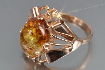 Russische Rose Sowjetische Rosa UdSSR rot 585 583 Gold Bernstein Ring vrab051