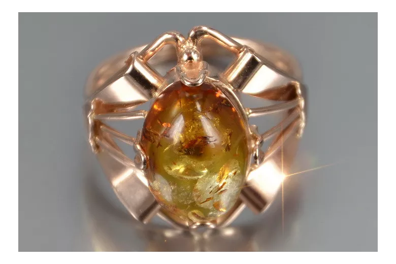 Russian rose Soviet pink USSR red 585 583 gold amber ring vrab051