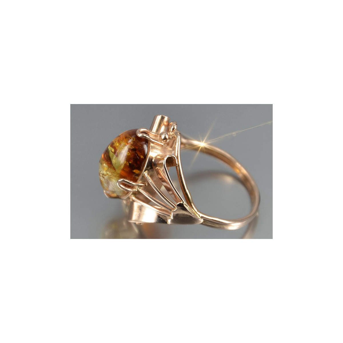 Russian rose Soviet pink USSR red 585 583 gold amber ring vrab051