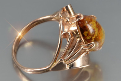 Russian rose Soviet pink USSR red 585 583 gold amber ring vrab051