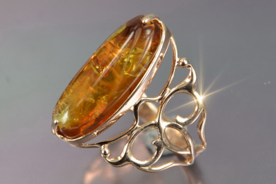 Russische Rose Sowjetische Rosa UdSSR rot 585 583 Gold Bernstein Ring vrab053