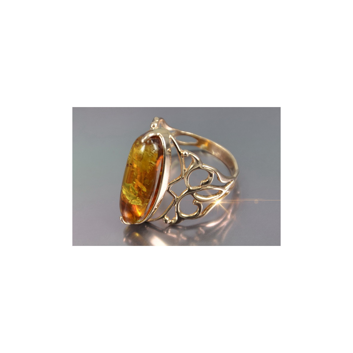 Russian rose Soviet pink USSR red 585 583 gold amber ring vrab053