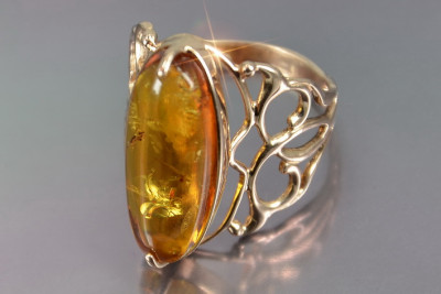Russische Rose Sowjetische Rosa UdSSR rot 585 583 Gold Bernstein Ring vrab053