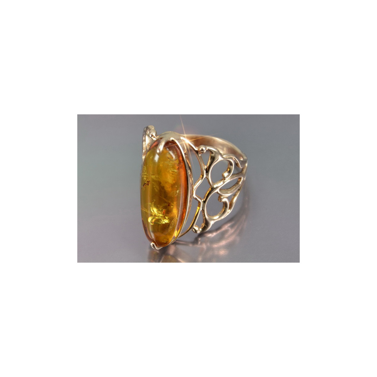 Rosa rusa rosa soviética rojo URSS 585 583 oro anillo ámbar vrab053