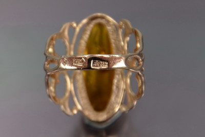 Russian rose Soviet pink USSR red 585 583 gold amber ring vrab053