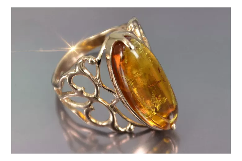 Russian rose Soviet pink USSR red 585 583 gold amber ring vrab053