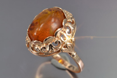 Russian rose Soviet pink USSR red 585 583 gold amber ring vrab054