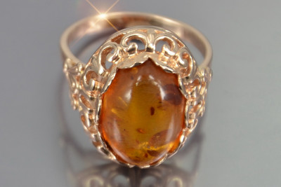 Bague Ambre Vintage en Or rose 14 carats d'origin 585  vrab054 vrab054