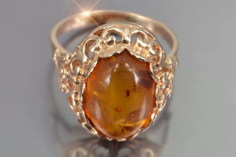 Russian rose Soviet pink USSR red 585 583 gold amber ring vrab054