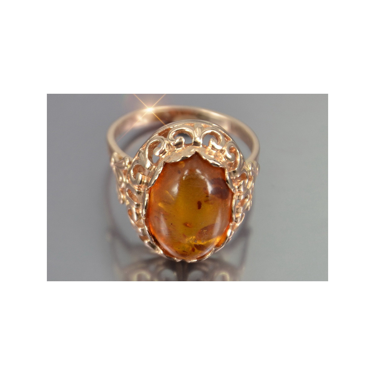 Russian rose Soviet pink USSR red 585 583 gold amber ring vrab054