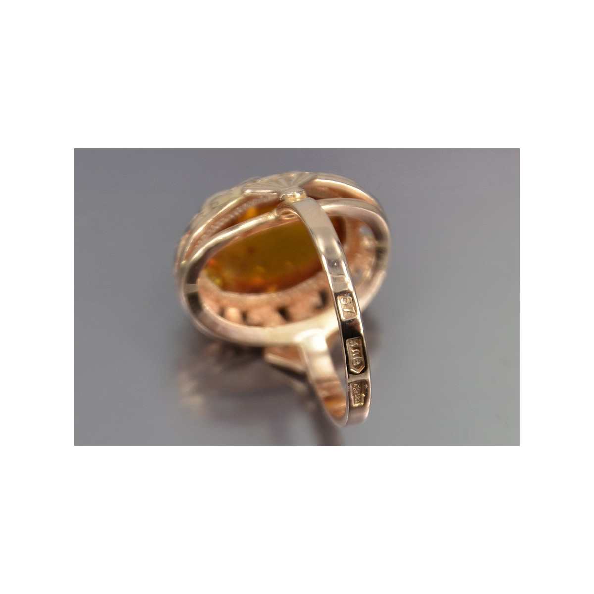 Russian rose Soviet pink USSR red 585 583 gold amber ring vrab054