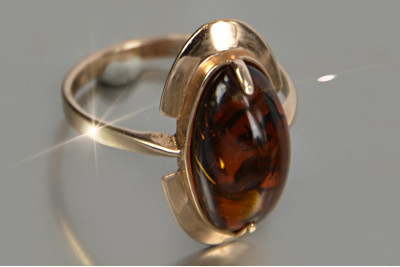 Russian rose Soviet pink USSR red 585 583 gold amber ring vrab055