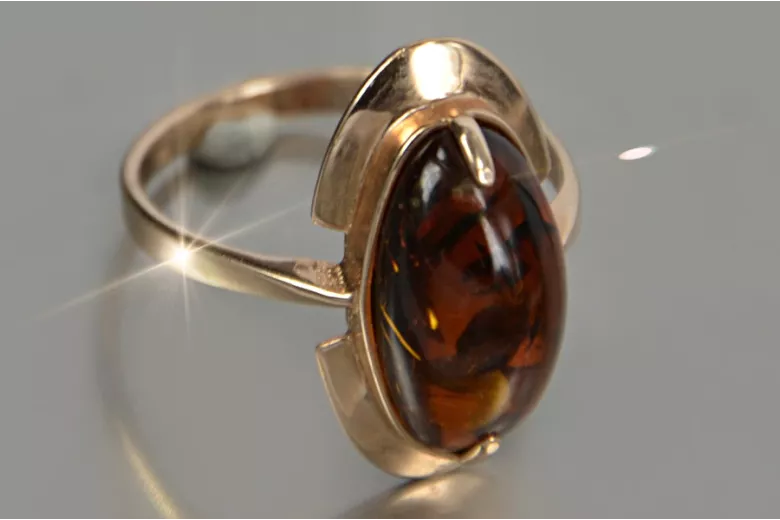 Russian rose Soviet pink USSR red 585 583 gold amber ring vrab055