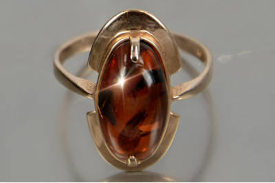 Russian rose Soviet pink USSR red 585 583 gold amber ring vrab055