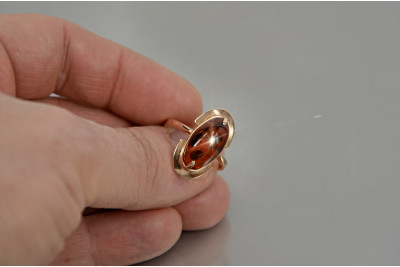 "Timeless Amber Stone Encased in 14K Rose Gold Vintage Ring" vrab055 vrab055