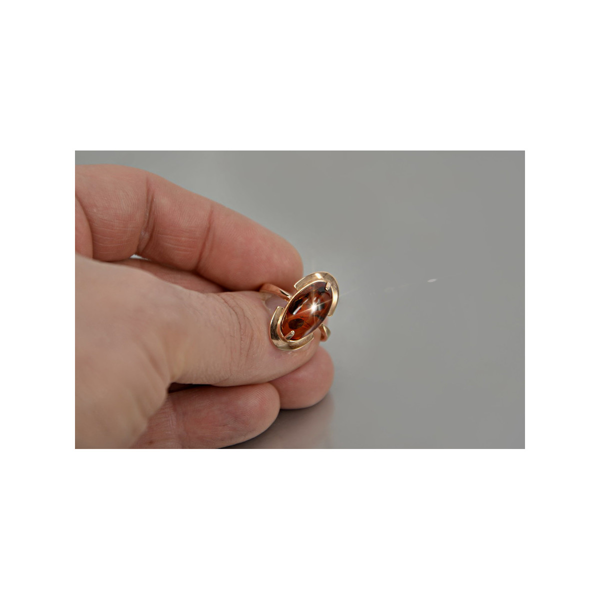 Russian rose Soviet pink USSR red 585 583 gold amber ring vrab055