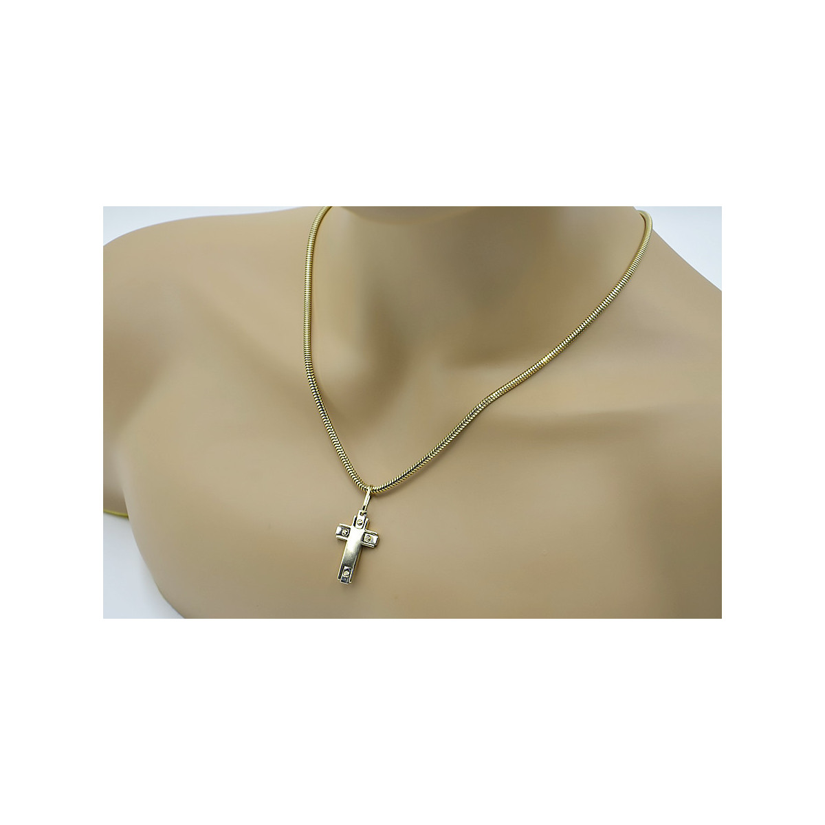 Golden 14k Cross Necklace - Catholic Symbol Snake Chain ctc025yw&cc020y