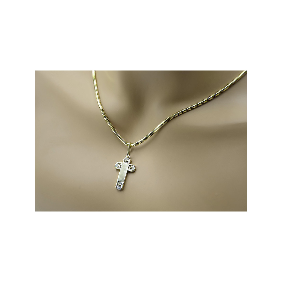 Golden 14k Cross Necklace - Catholic Symbol Snake Chain ctc025yw&cc020y