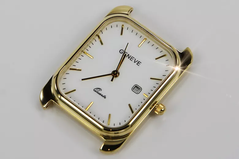 14 Karat Gelbgold Herrenuhr Geneve, Weiß, Gol mw001y