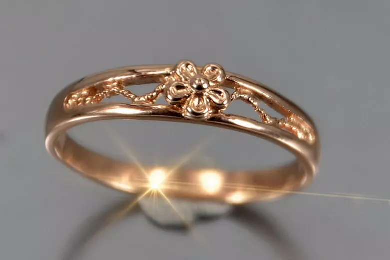 Russe soviétique rose rose 14k 585 or Bague vintage vrn187