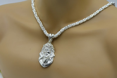 925 Sterling Silber Jesus Anhänger und Kette pj001sL&cc014s