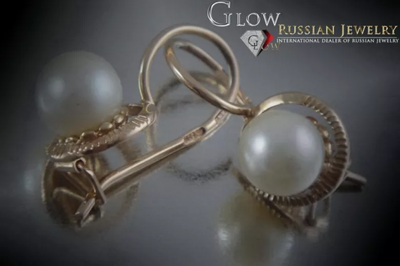 Russian rose pink Soviet 14k 585 gold pearl earrings