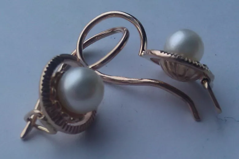 Russian rose pink Soviet 14k 585 gold pearl earrings