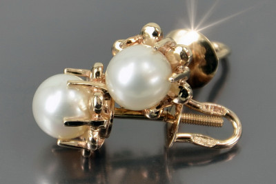 "Classic Pearl Earrings in Original Vintage 14K Rose Gold" vepr006 vepr006