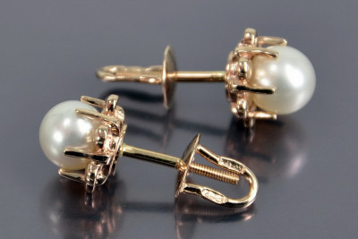 "Classic Pearl Earrings in Original Vintage 14K Rose Gold" vepr006 vepr006