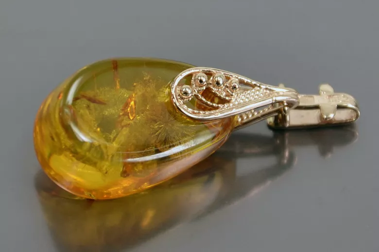 "Classic Amber Pendant with 14K Vintage Rose Gold" vpab002 vpab002