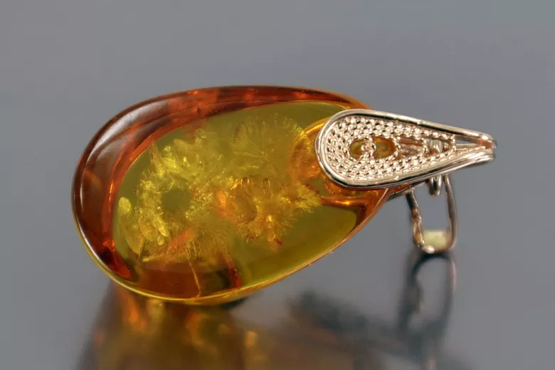 "Classic Amber Pendant with 14K Vintage Rose Gold" vpab002 vpab002