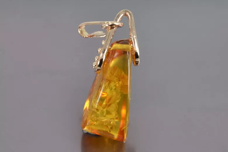 "Classic Amber Pendant with 14K Vintage Rose Gold" vpab002 vpab002