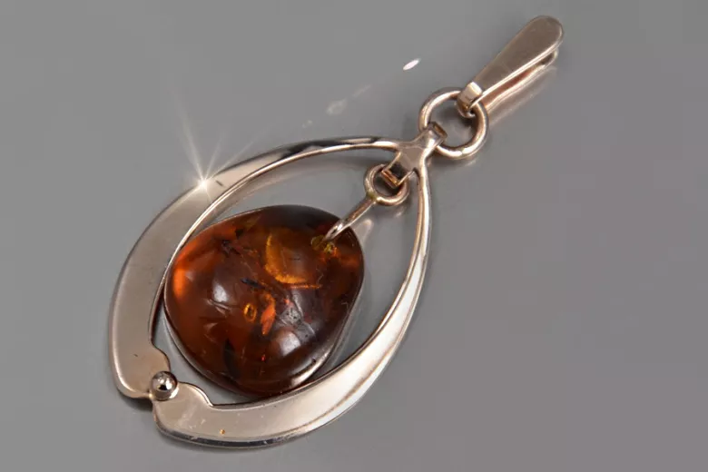 "Pendentif en ambre d'origine et or rose 14 carats style vintage" vpab003 vpab003