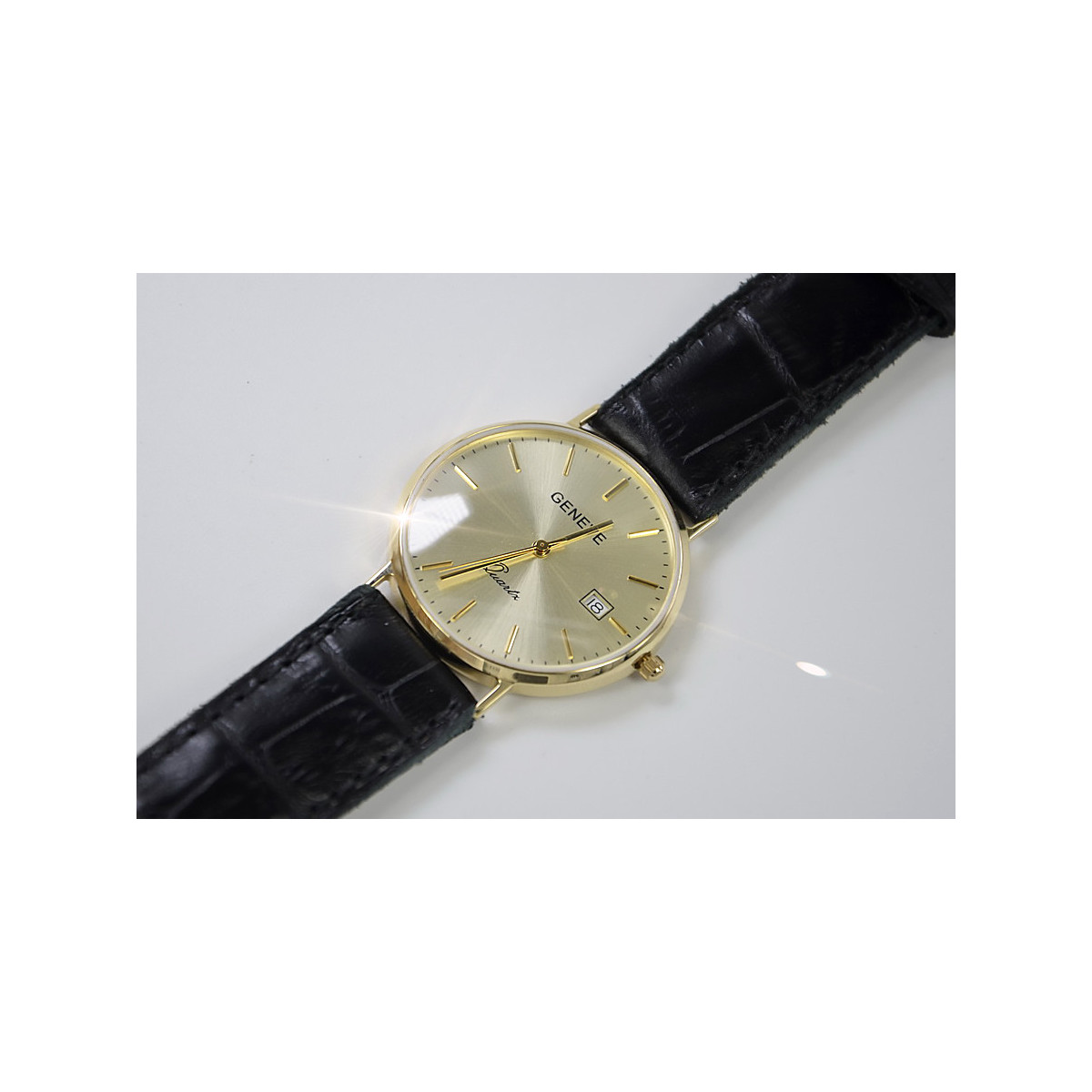 Gold men's watch Geneve ★ zlotychlopak.pl ★ Gold purity 585 333 Low Price!