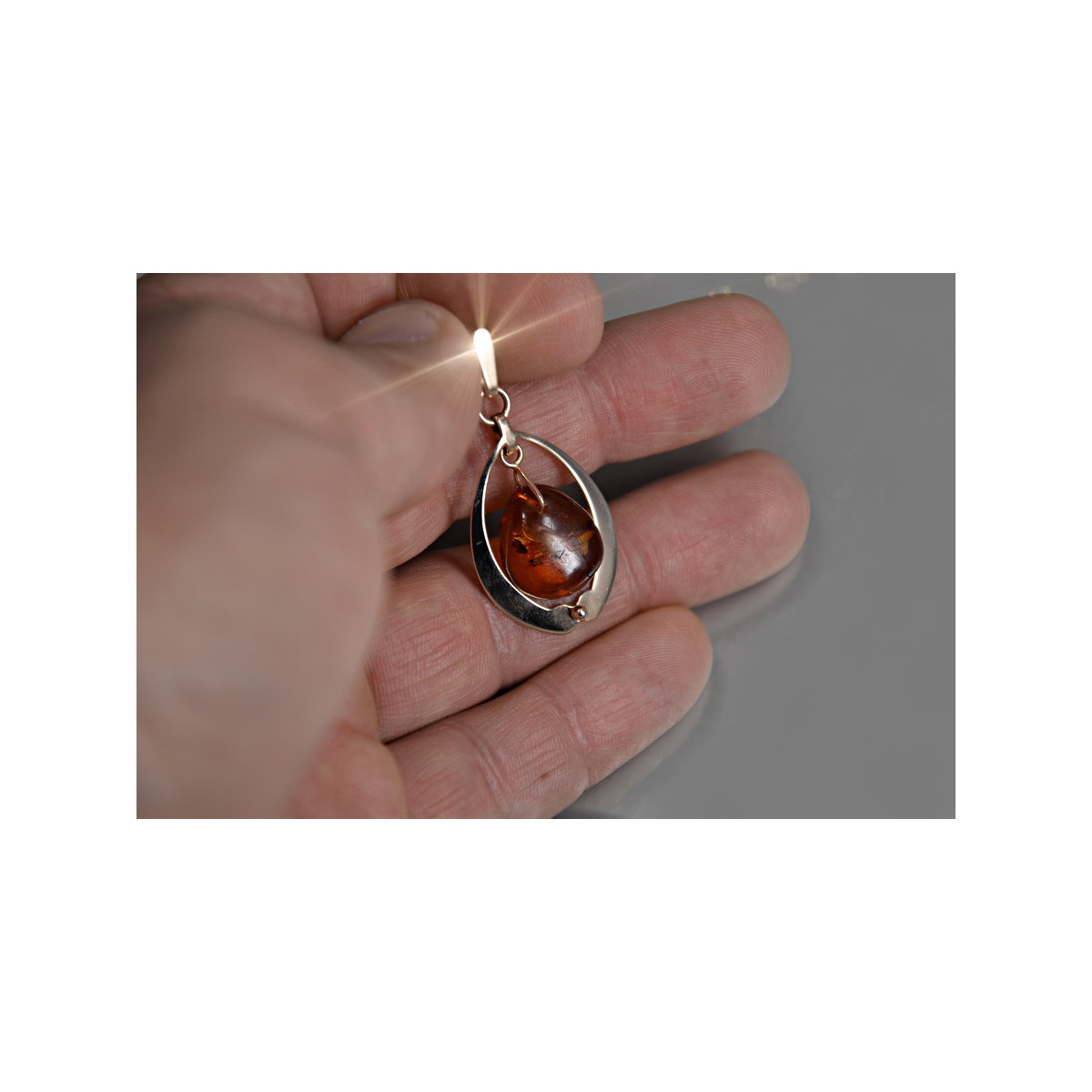 "Pendentif en ambre d'origine et or rose 14 carats style vintage" vpab003 vpab003