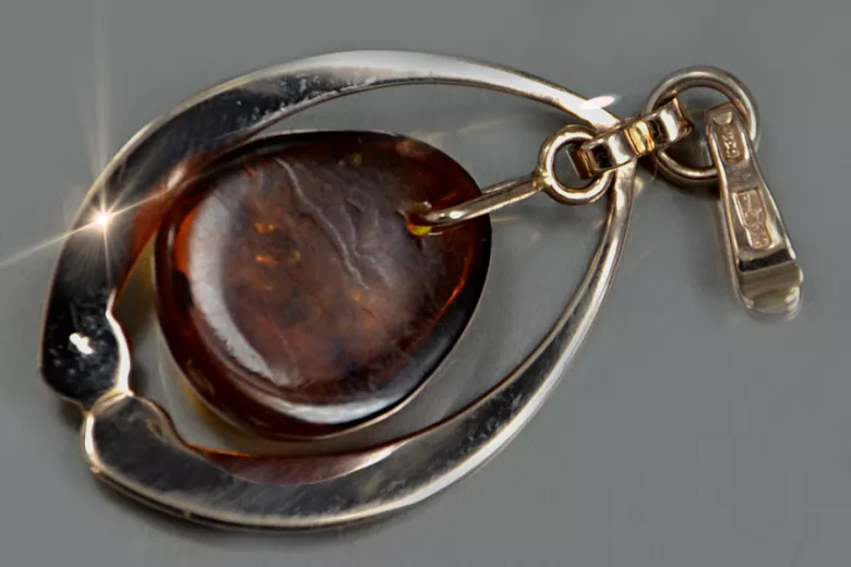 "Elegant Amber Pendant in 14K Rose Gold - Authentic Vintage" vpab003 vpab003