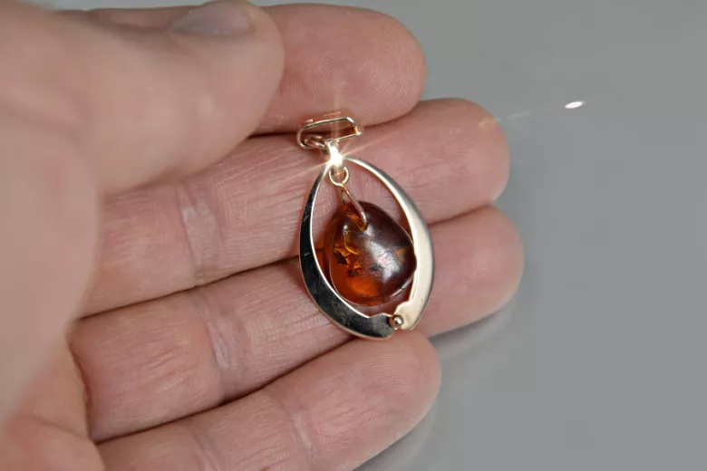 "Elegant Amber Pendant in 14K Rose Gold - Authentic Vintage" vpab003 vpab003