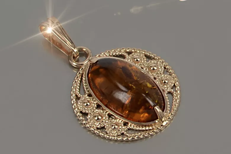 "Pendentif Ambre Vintage en Or Rose 14 Carats d'Origine" vpab004 vpab004