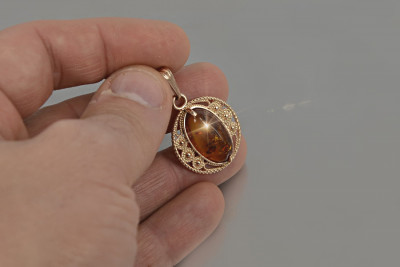 "Sophisticated Vintage Amber Pendant in 14K Rose Gold" vpab004 vpab004