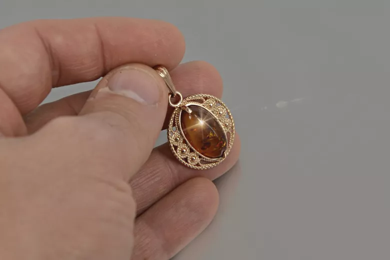 "Colgante de Ámbar y Oro Rosa Antiguo 14k Auténtico" vpab004 vpab004