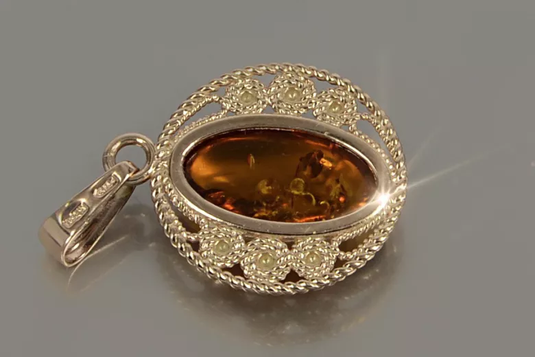 "Sophisticated Vintage Amber Pendant in 14K Rose Gold" vpab004 vpab004