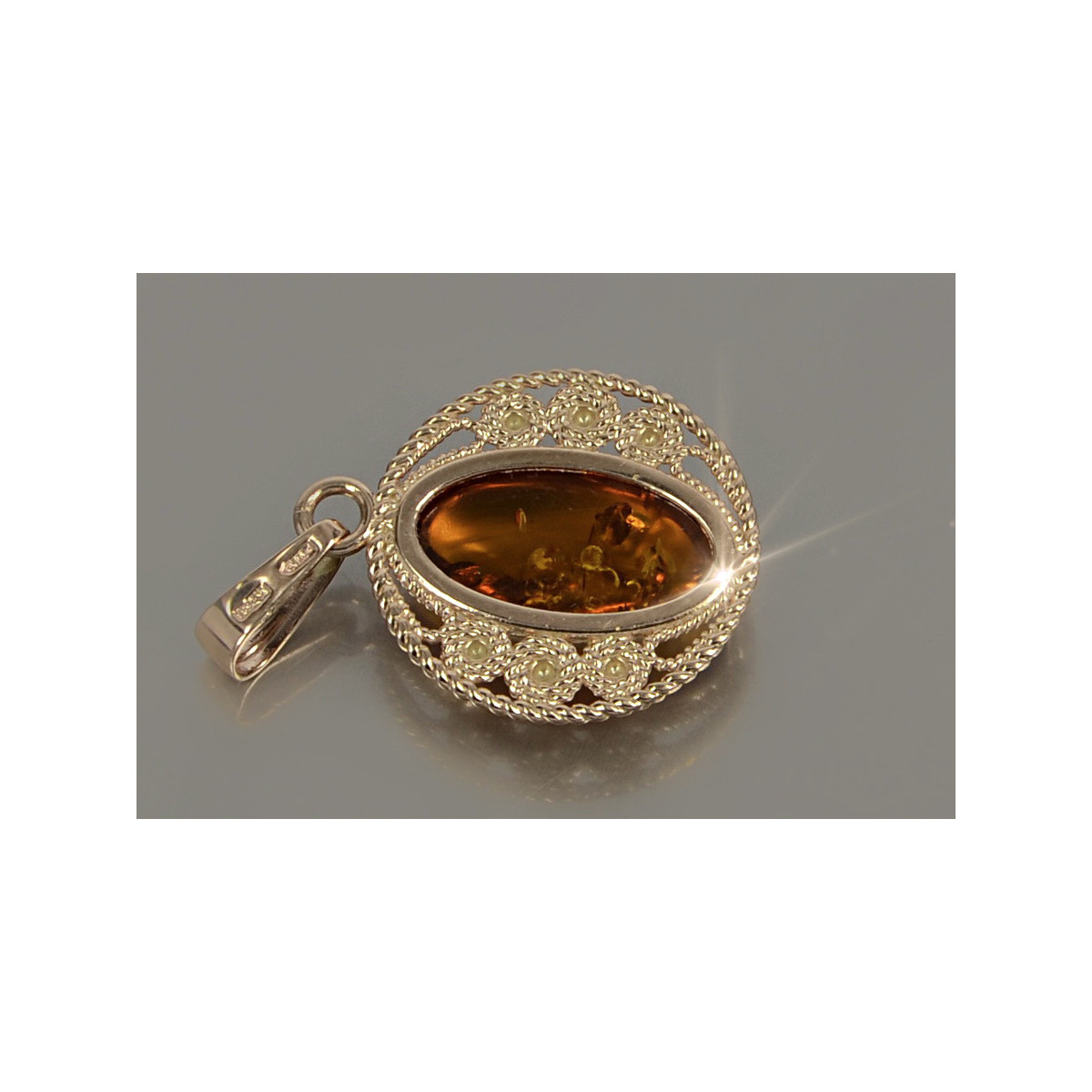 "Sophisticated Vintage Amber Pendant in 14K Rose Gold" vpab004 vpab004